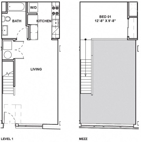 Floor plan for 1 bed, 1 bath, 660 sqft